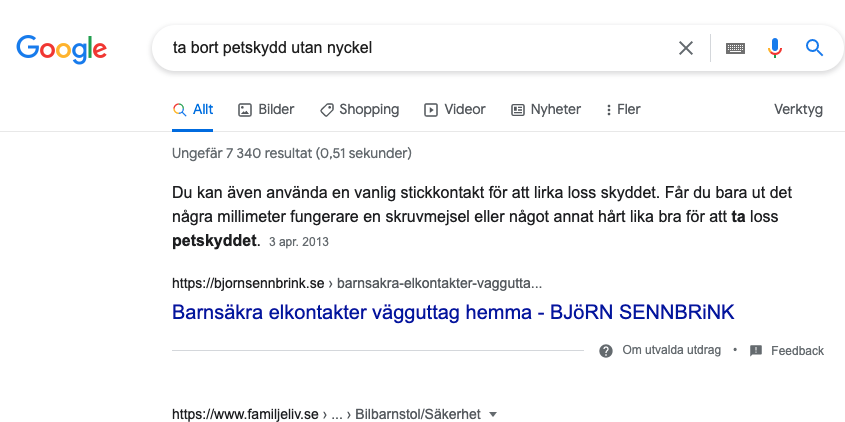 Ta bort petskydd utan nyckel